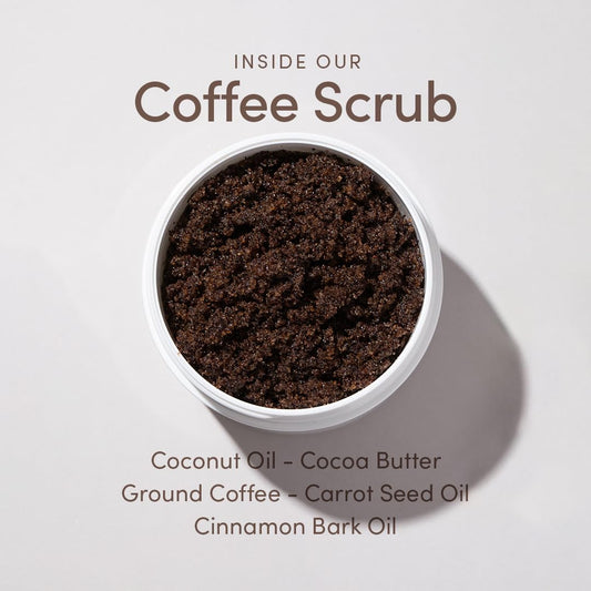 Coffee Scrub - Exfoliating and Hydrating Body Scrub - Dry Scrub with Coconut Oil and Cocoa Butter - All Skin Types, Vegan, Cruelty Free, Synthetic Fragrance Free, 9 OZ