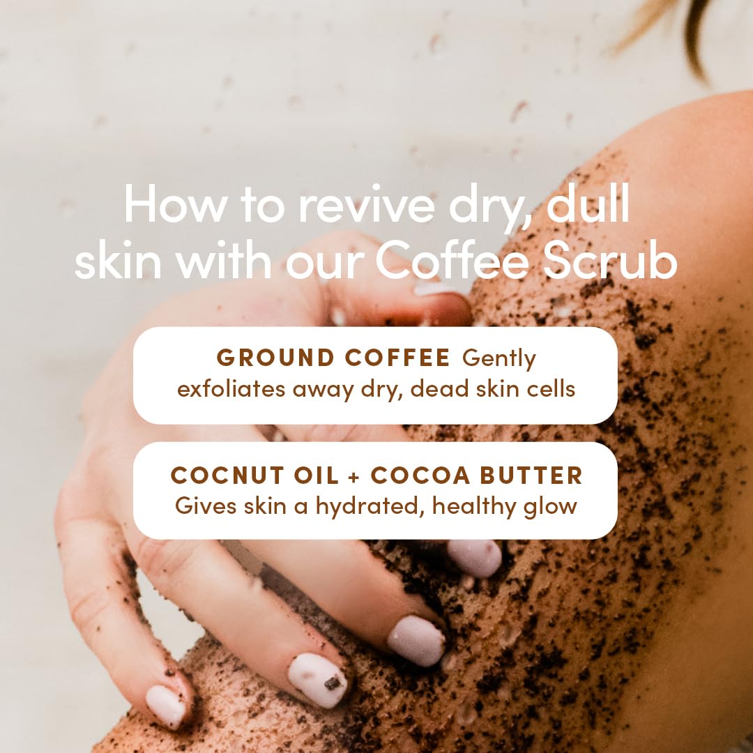 Coffee Scrub - Exfoliating and Hydrating Body Scrub - Dry Scrub with Coconut Oil and Cocoa Butter - All Skin Types, Vegan, Cruelty Free, Synthetic Fragrance Free, 9 OZ
