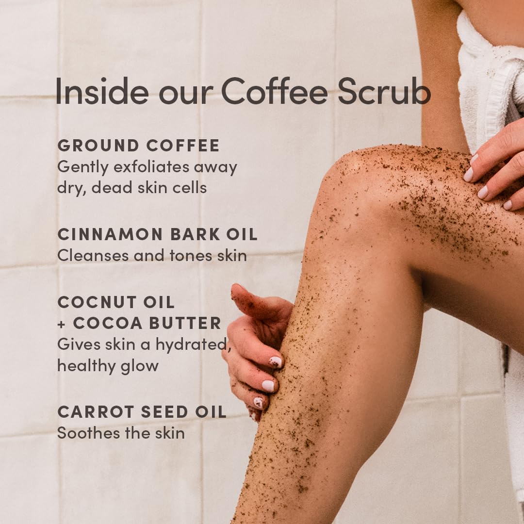 Coffee Scrub - Exfoliating and Hydrating Body Scrub - Dry Scrub with Coconut Oil and Cocoa Butter - All Skin Types, Vegan, Cruelty Free, Synthetic Fragrance Free, 9 OZ