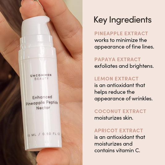 Mini Enhanced Pineapple Peptide Nectar - Vitamin C Serum, Anti-Aging and Hydrating Face Serum That Evens Skin Tone - All Skin Types, Vegan, Cruelty Free, Gluten Free, .50 FL OZ